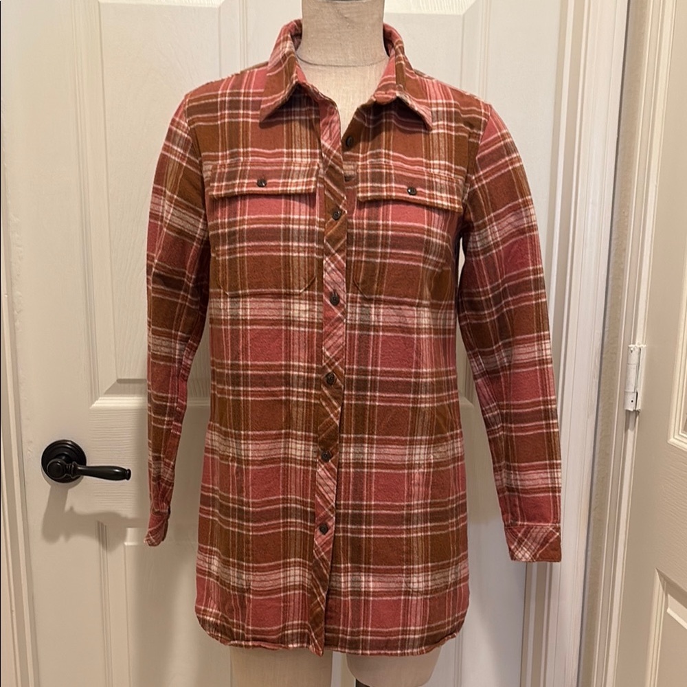 LL Bean Plaid  Button-Up Flannel Shirt/Jacket - Brown and Pink Size S